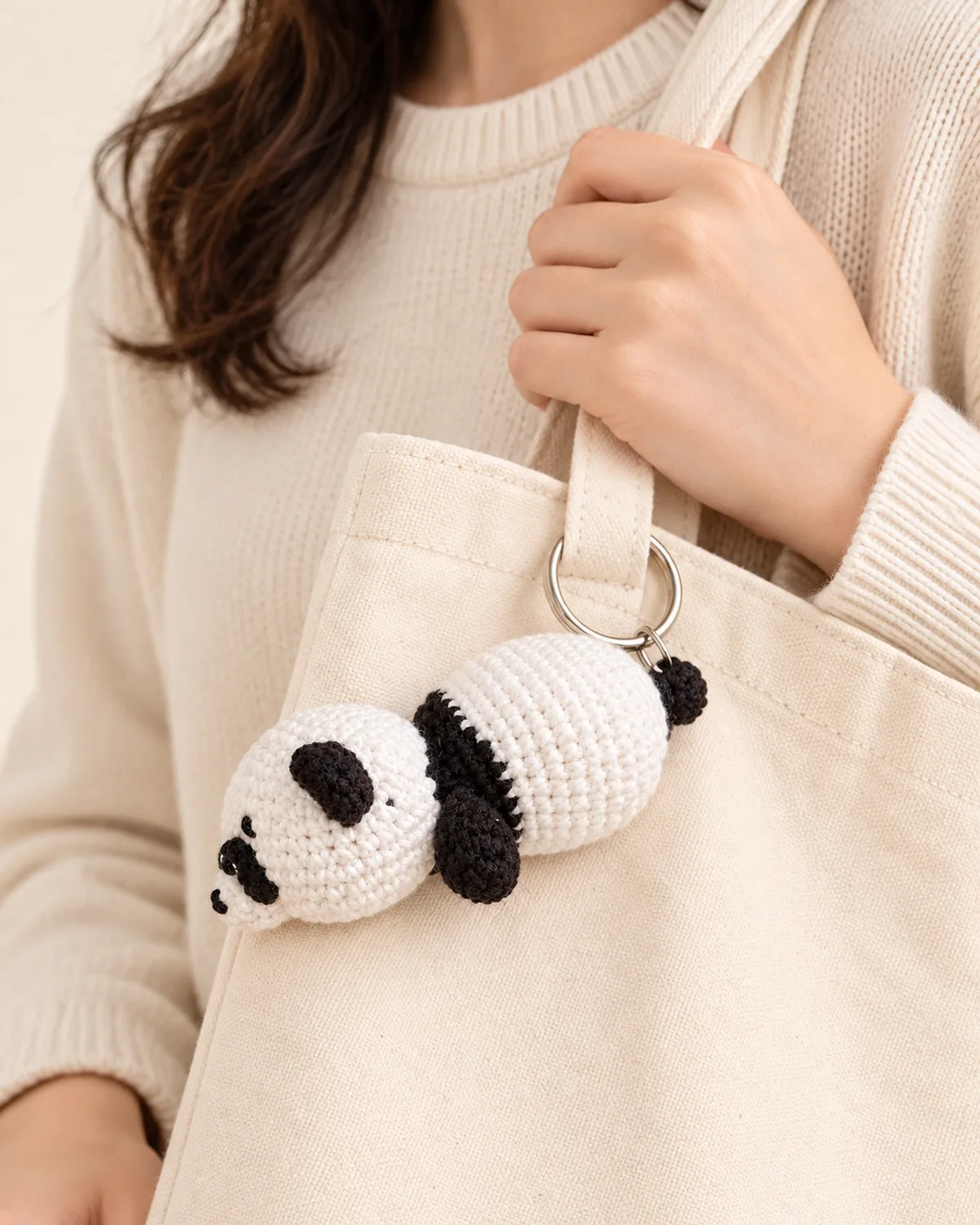 Panda Keychain, front three-quarter view in use