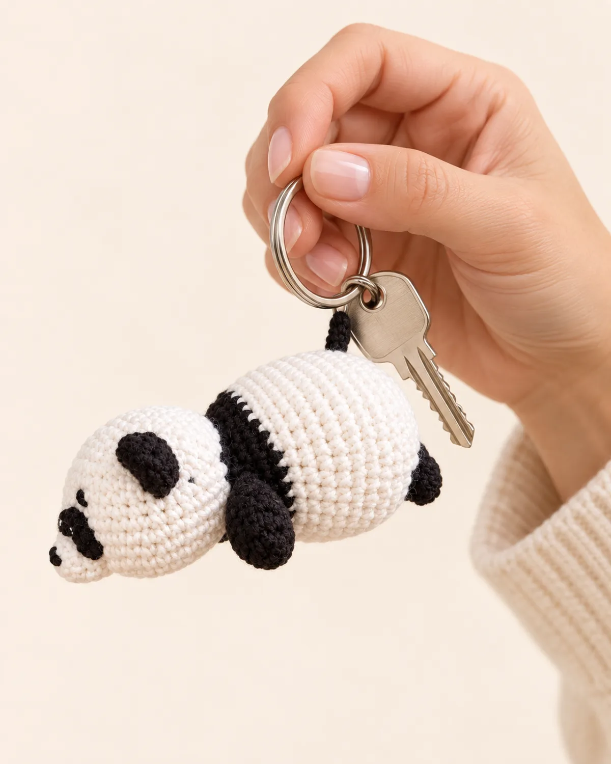 Panda Keychain, alternate view in use