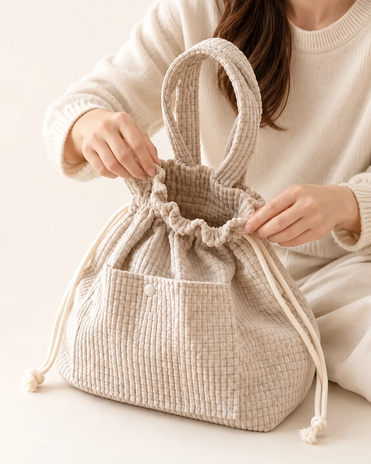Drawstring Bucket Bag, alternate view in use