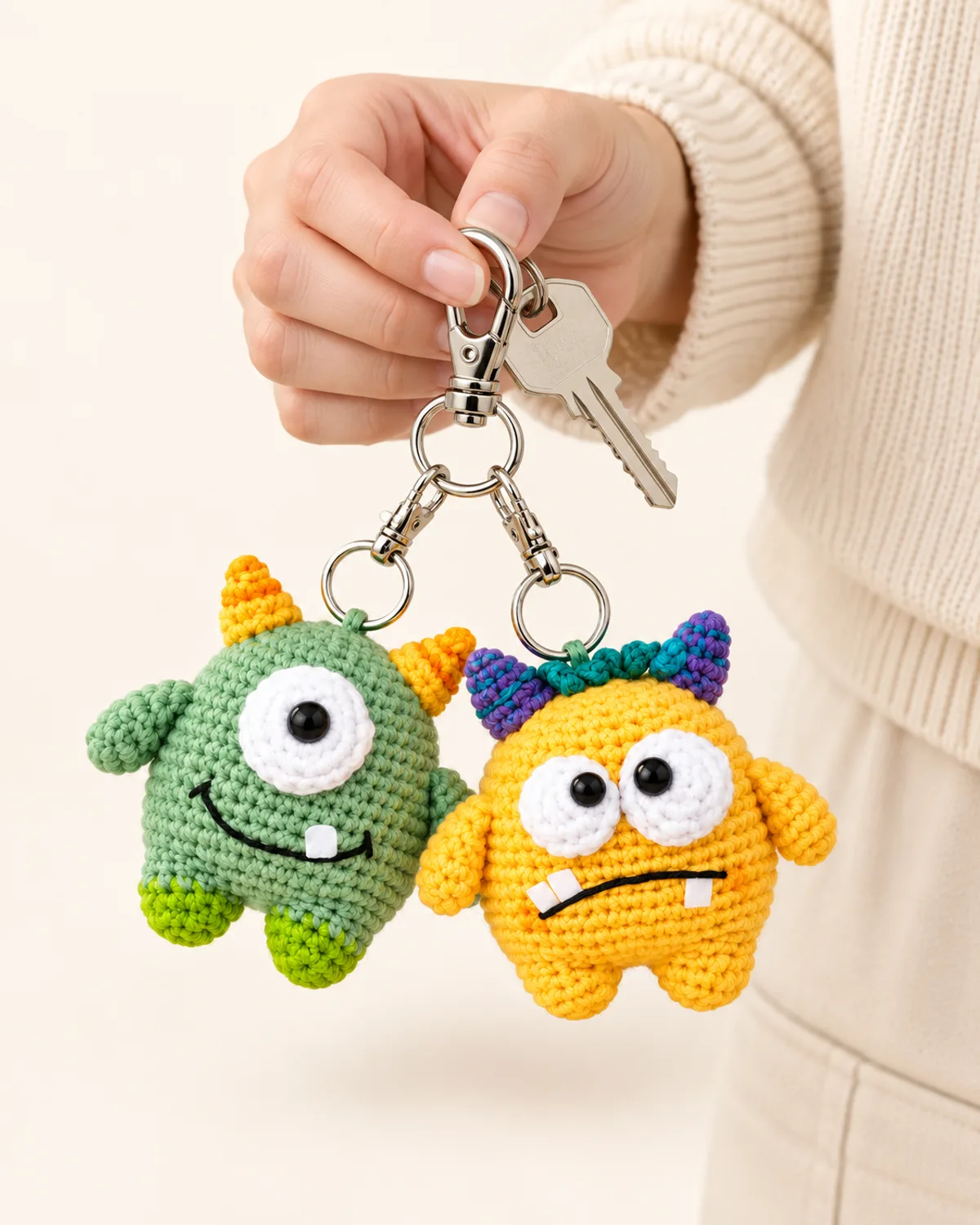 Little Monster Keychain, alternate view in use