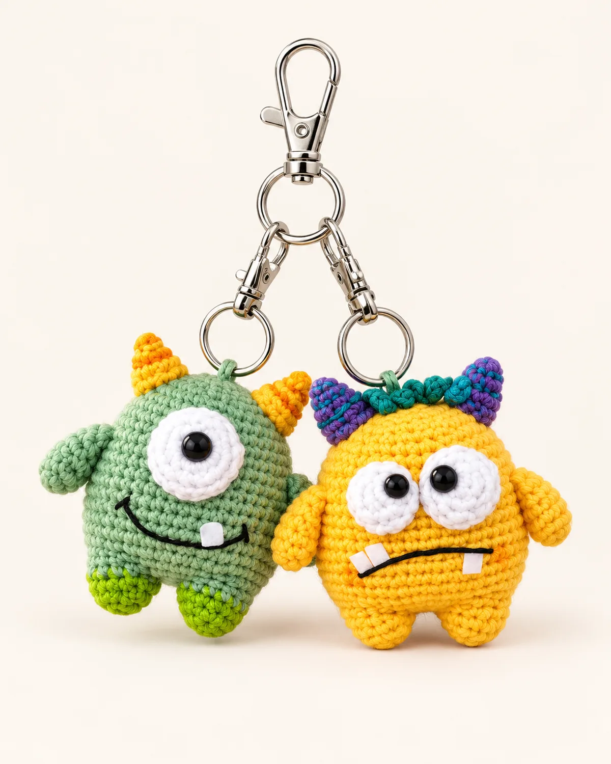 Little Monster Keychain, finished product on a warm off-white background