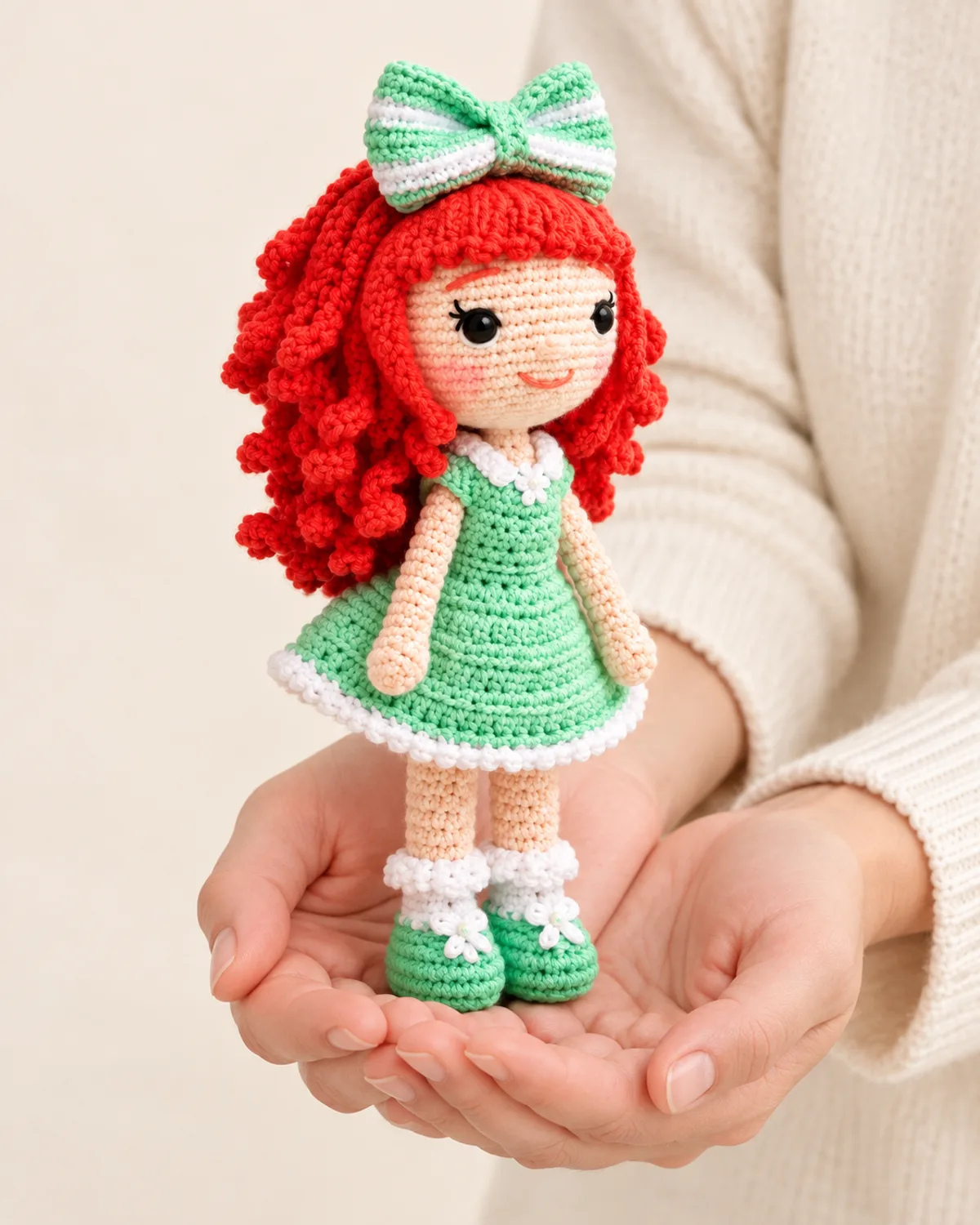 Red-Haired Doll with Bow, side three-quarter view in use