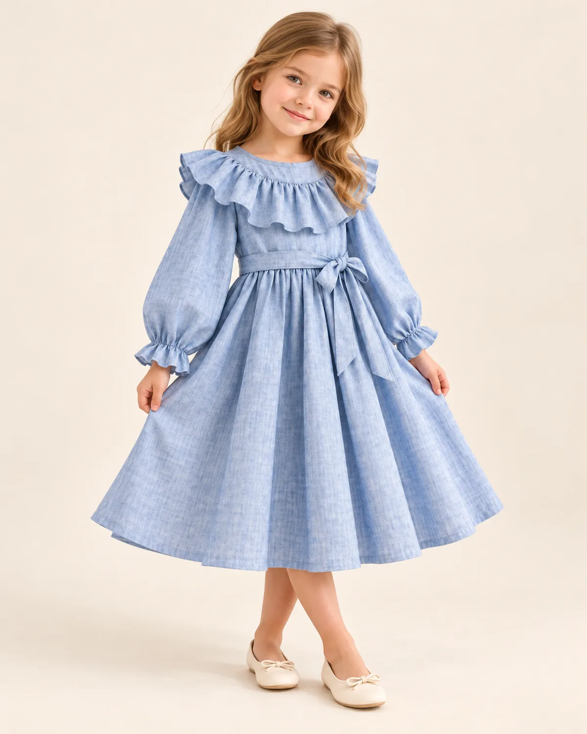 Girls Flounce Dress, front three-quarter view in use