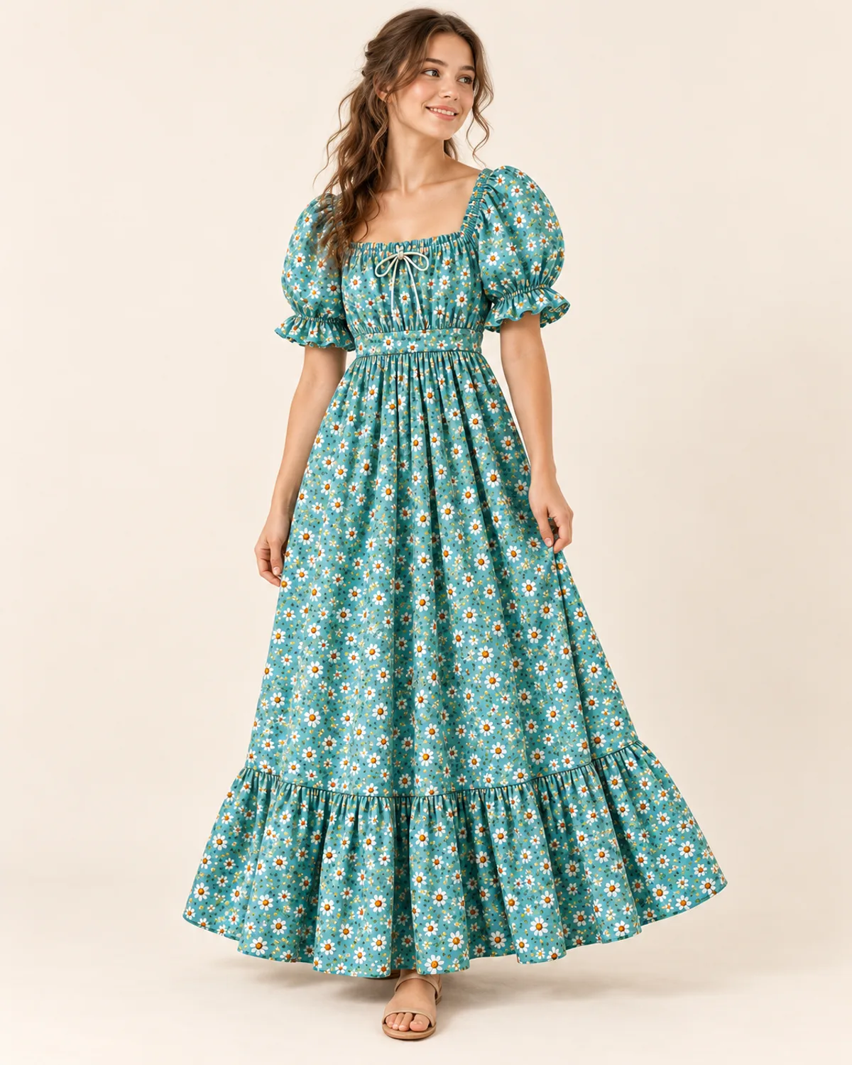 Summer Ruffle Maxi Dress, front three-quarter view in use
