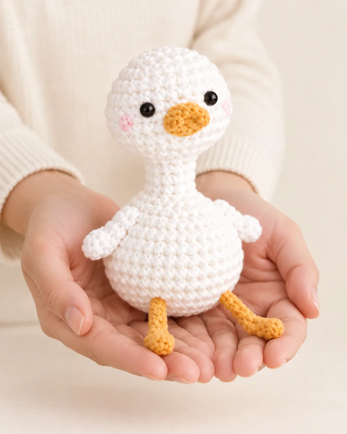 Duck Amigurumi, side three-quarter view in use