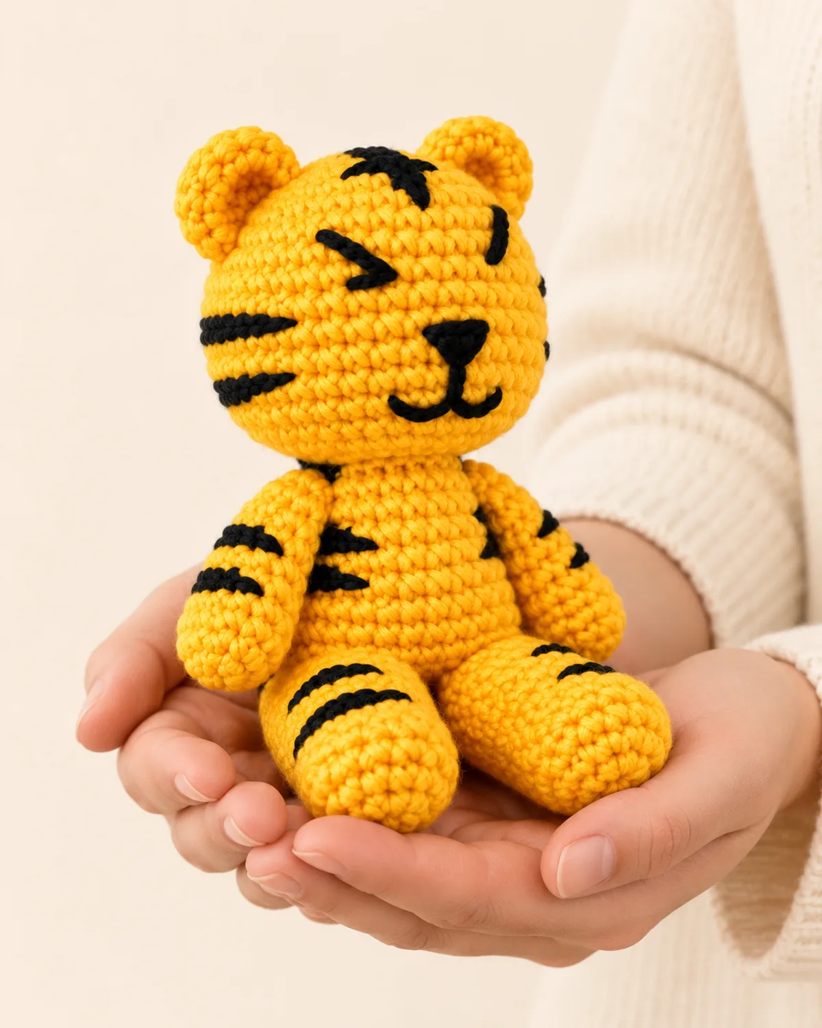 Tiger Amigurumi, side three-quarter view in use