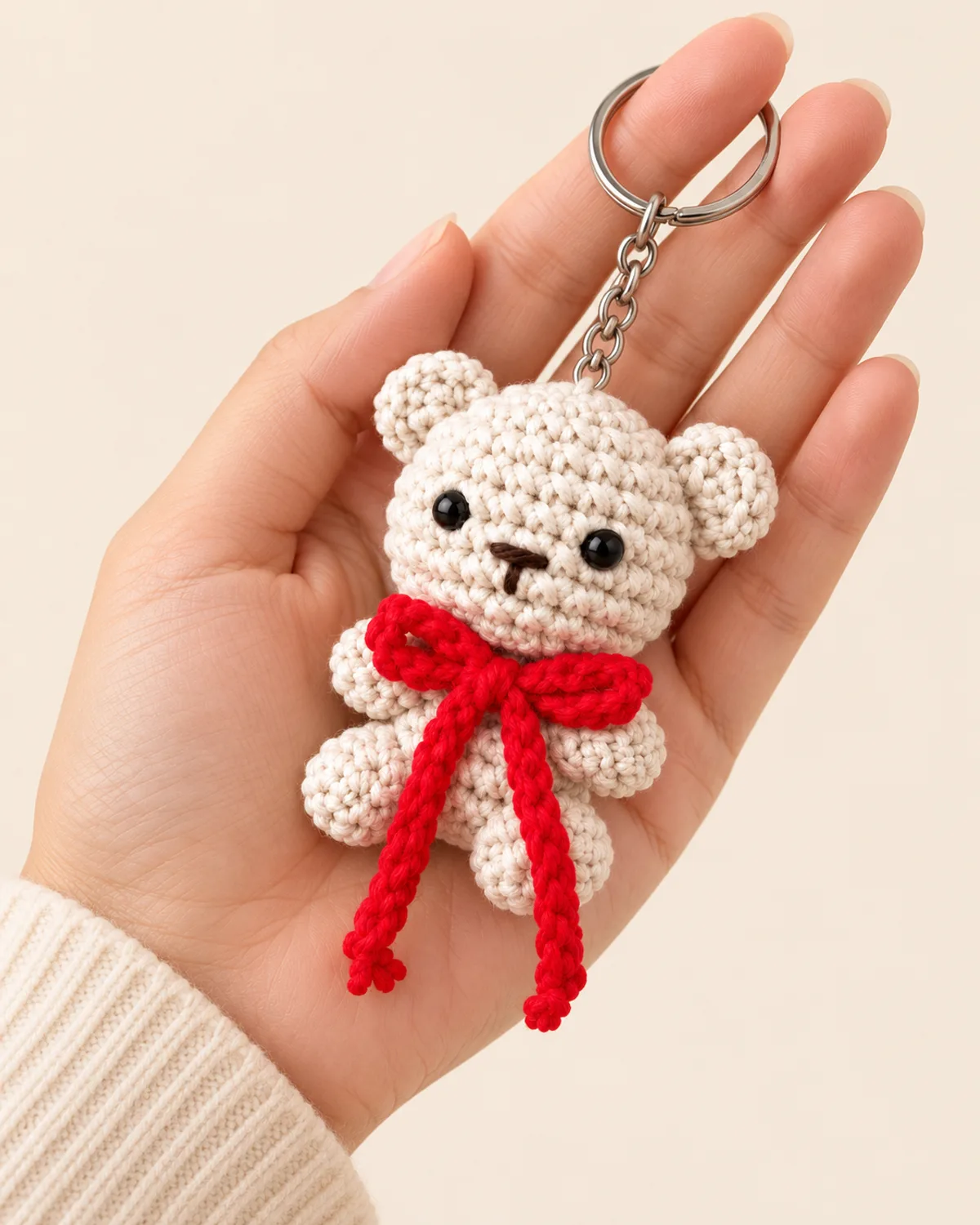 Teddy Bear Keychain, side three-quarter view in use