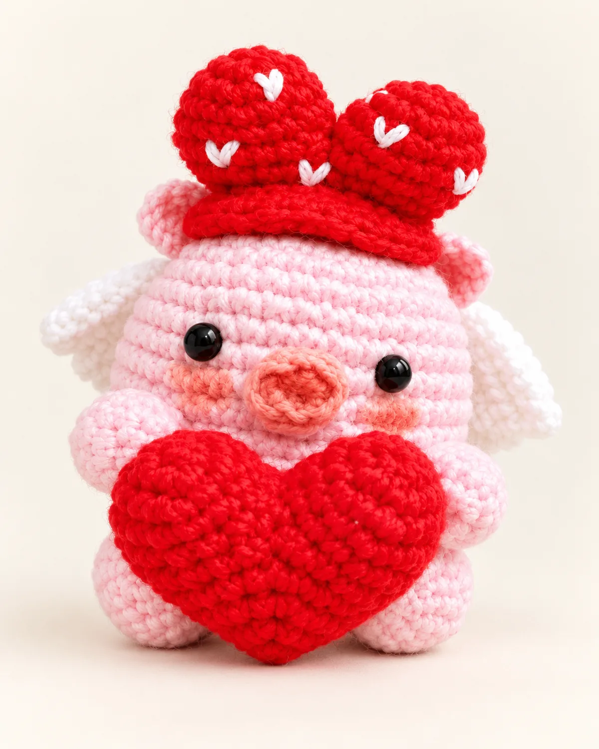 Valentine Piglet, finished product on a warm off-white background