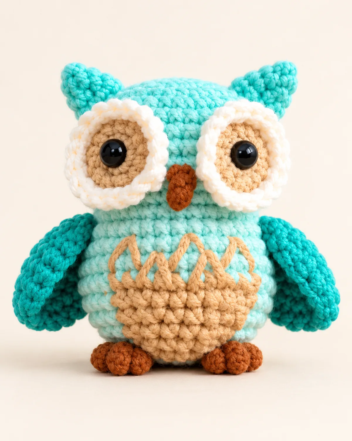 Forest Owl, finished product on a warm off-white background