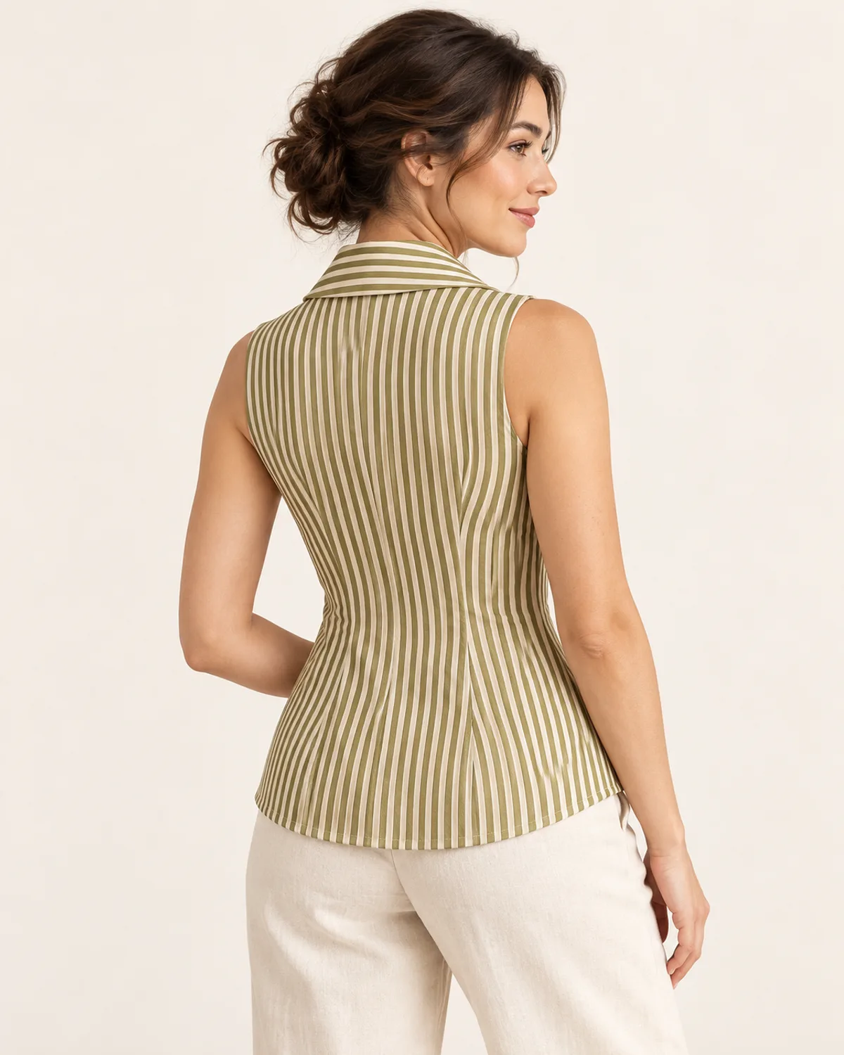 Sleeveless Shawl Collar Blouse, alternate view in use