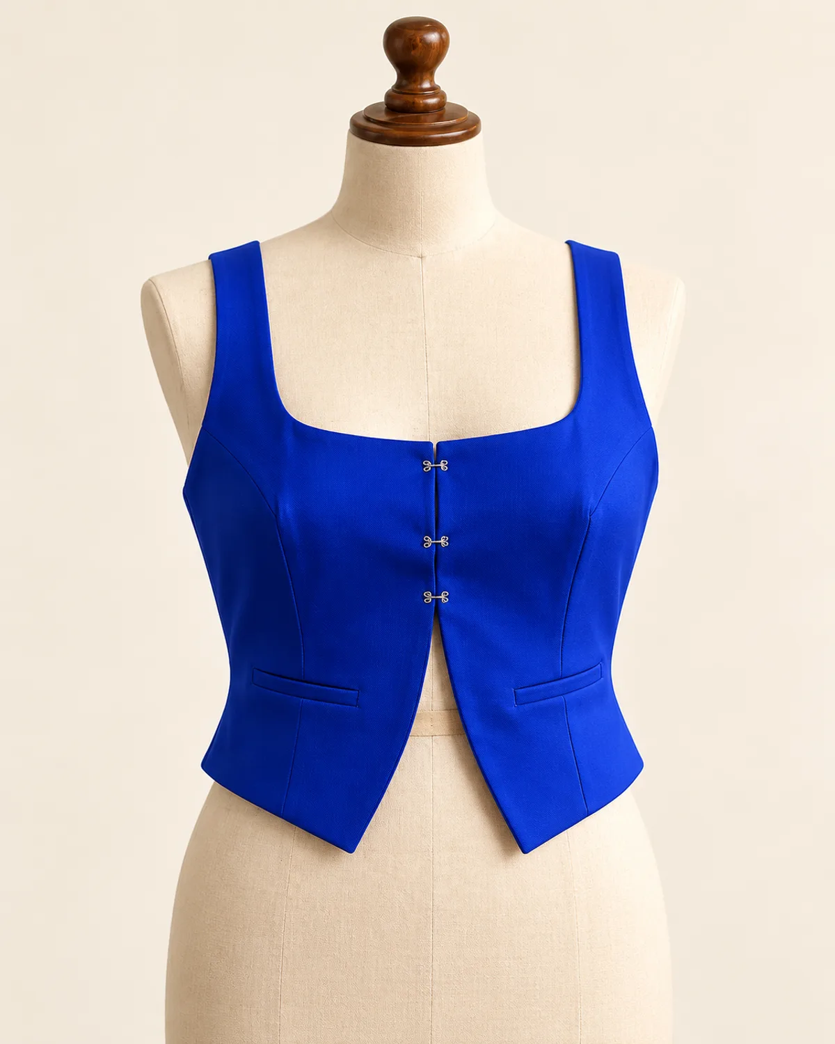 Short Lined Vest, finished product on a warm off-white background