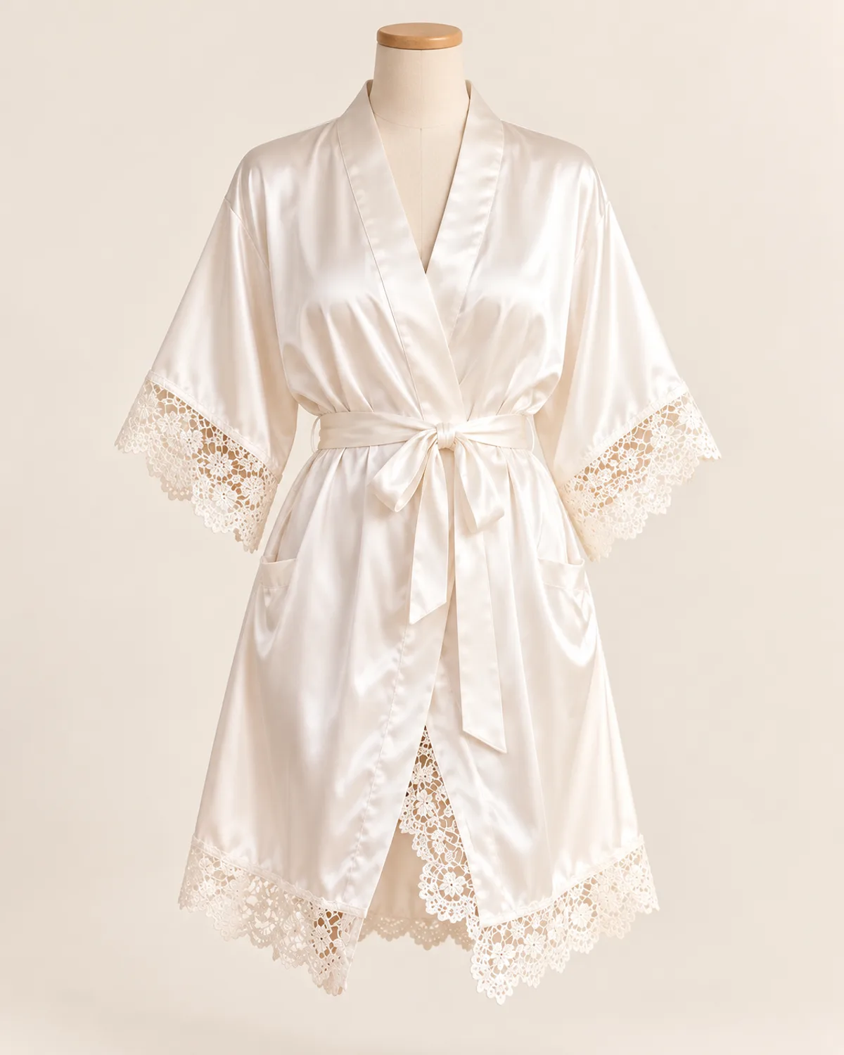 Satin Wrap Robe, finished product on a warm off-white background