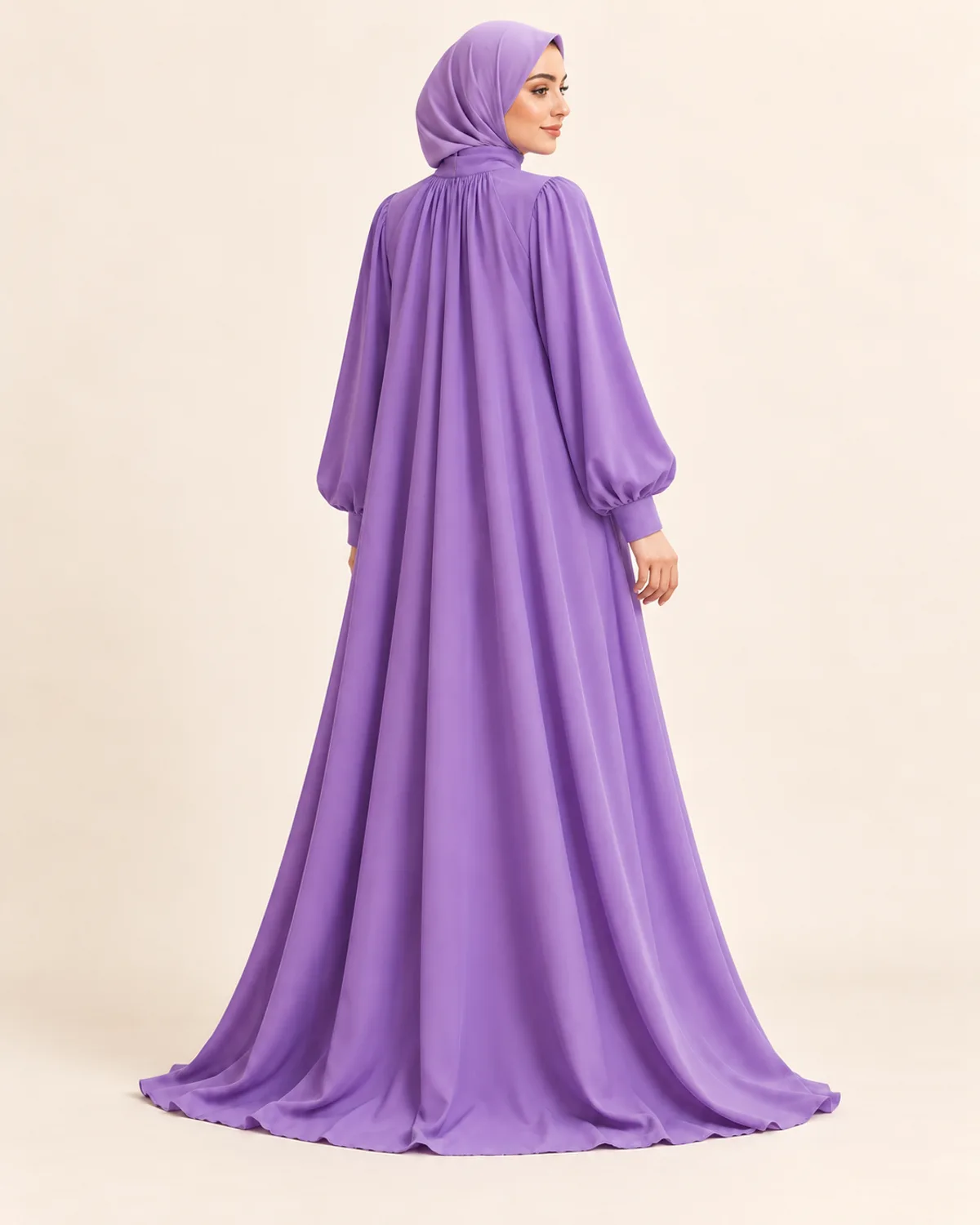Pleated Neck Abaya, alternate view in use