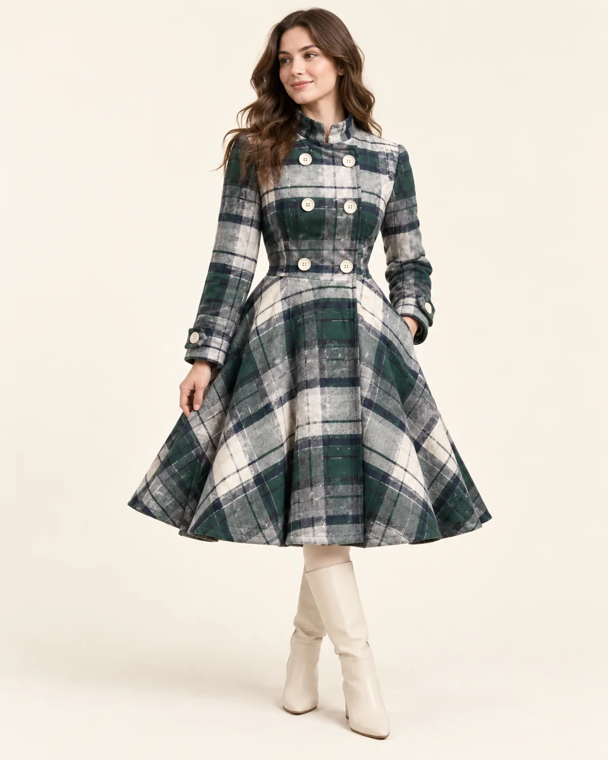 Skirted Coat, front three-quarter view in use