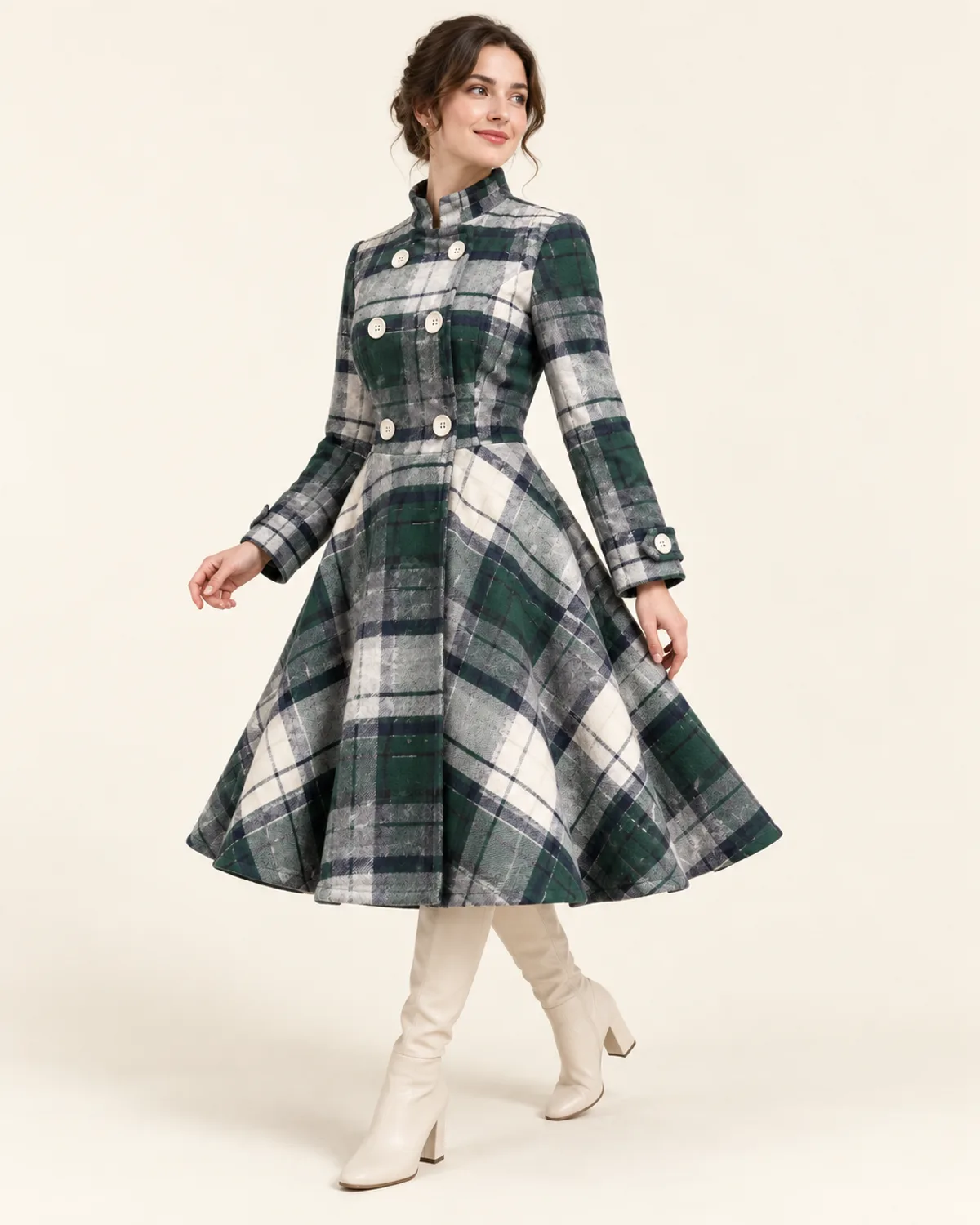 Skirted Coat, side three-quarter view in use