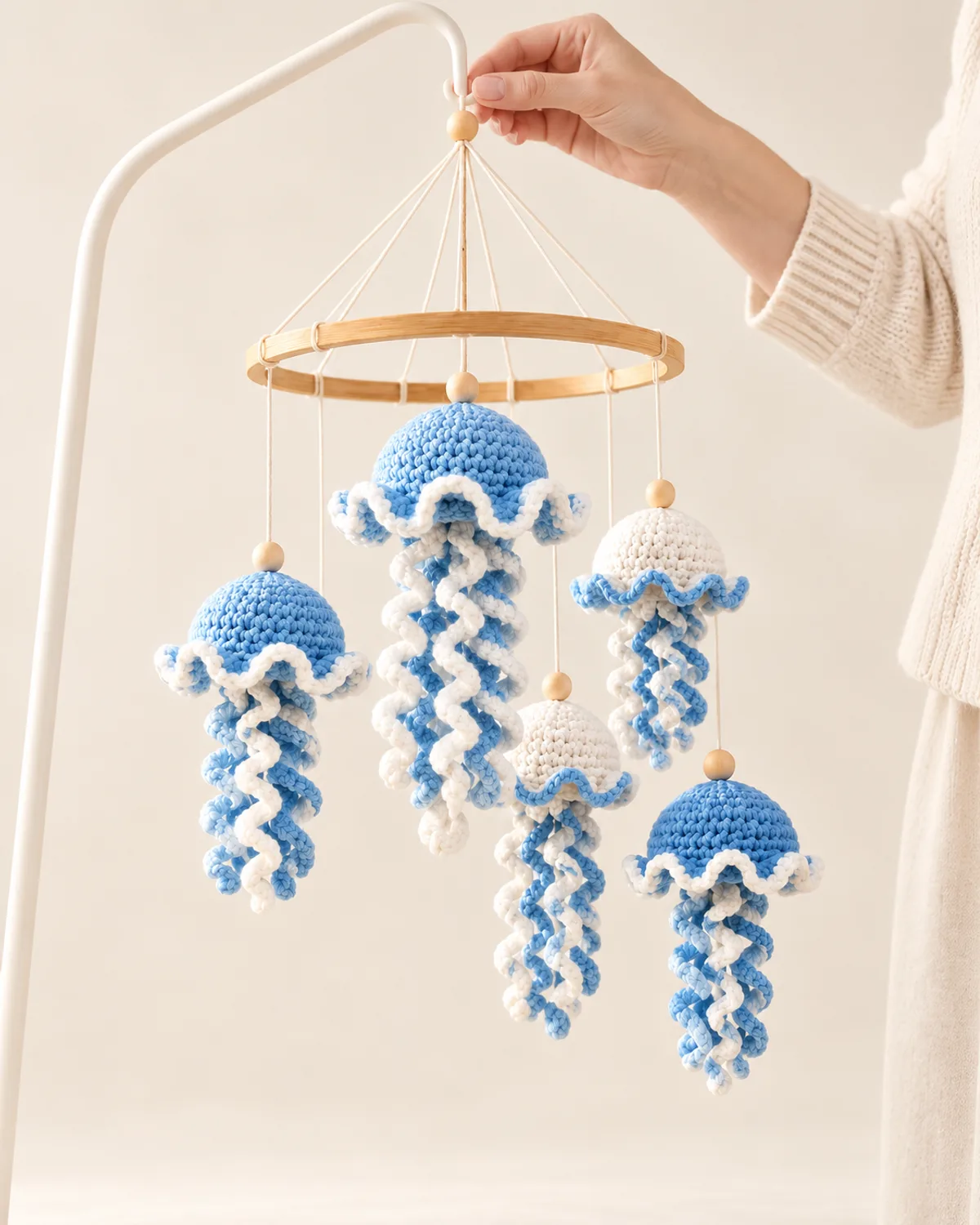 Spiral Jellyfish Hanging Mobile, side three-quarter view in use