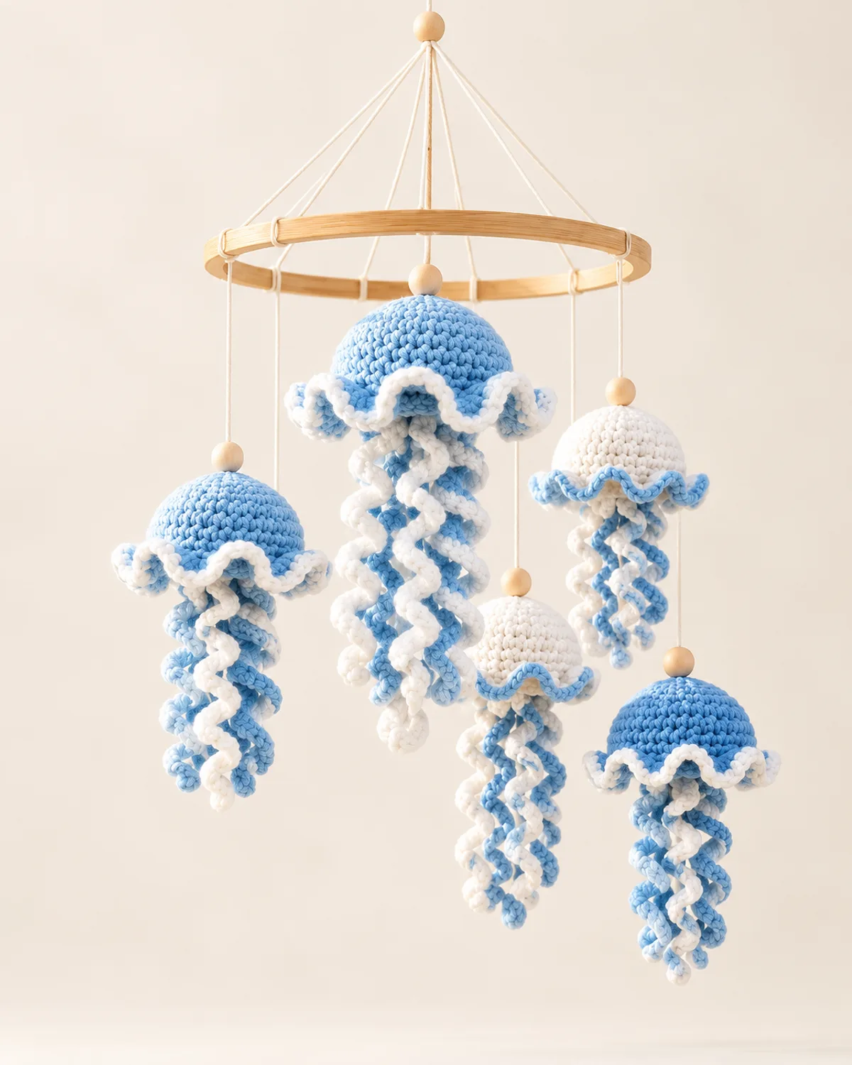 Spiral Jellyfish Hanging Mobile, finished product on a warm off-white background