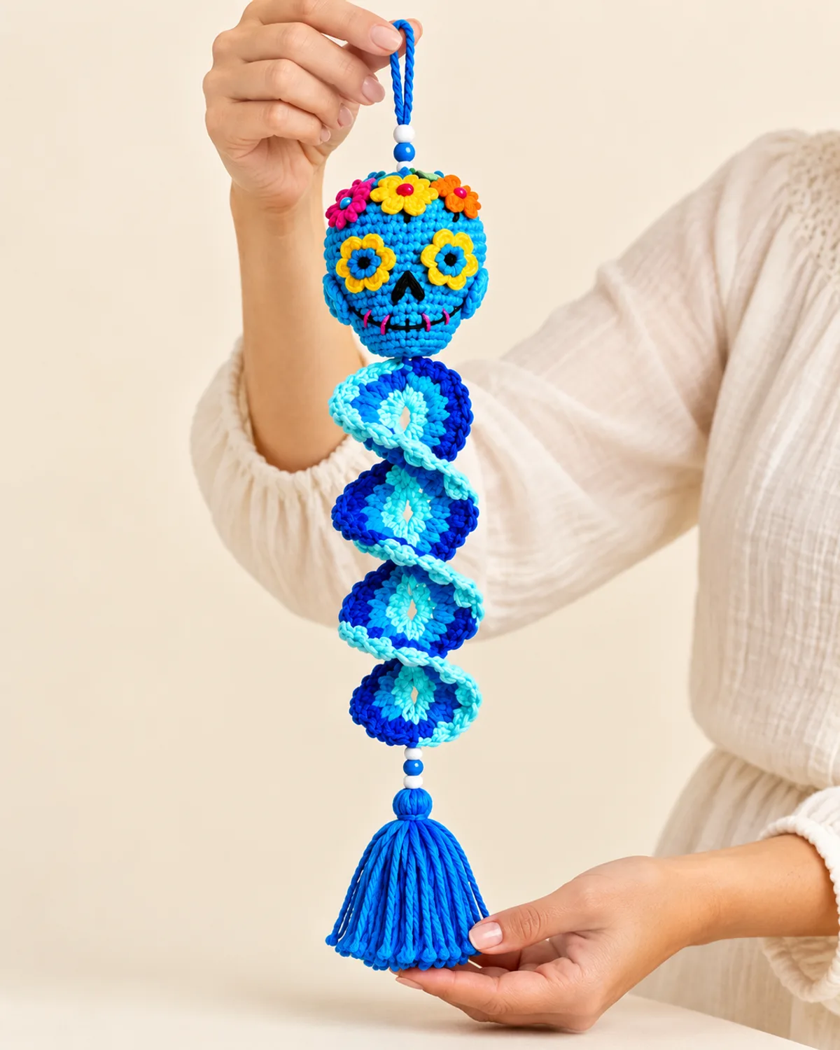 Sugar Skull Wind Spinner, alternate view in use