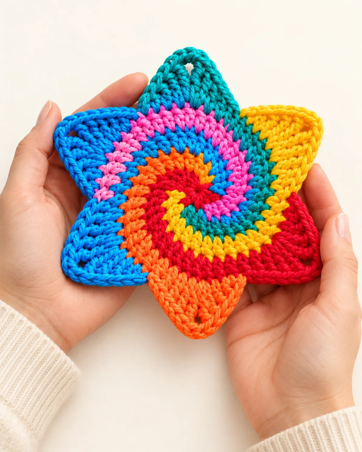 6-Stitch Spiral Star Motif, front three-quarter view in use