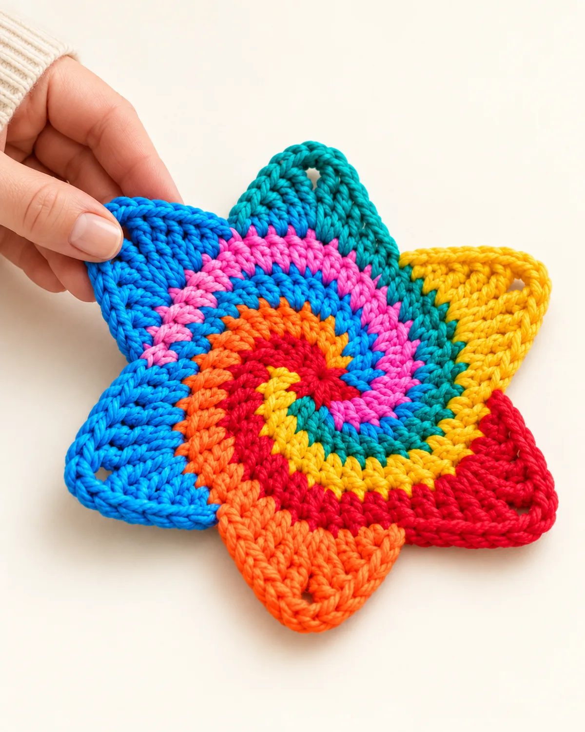 6-Stitch Spiral Star Motif, side three-quarter view in use
