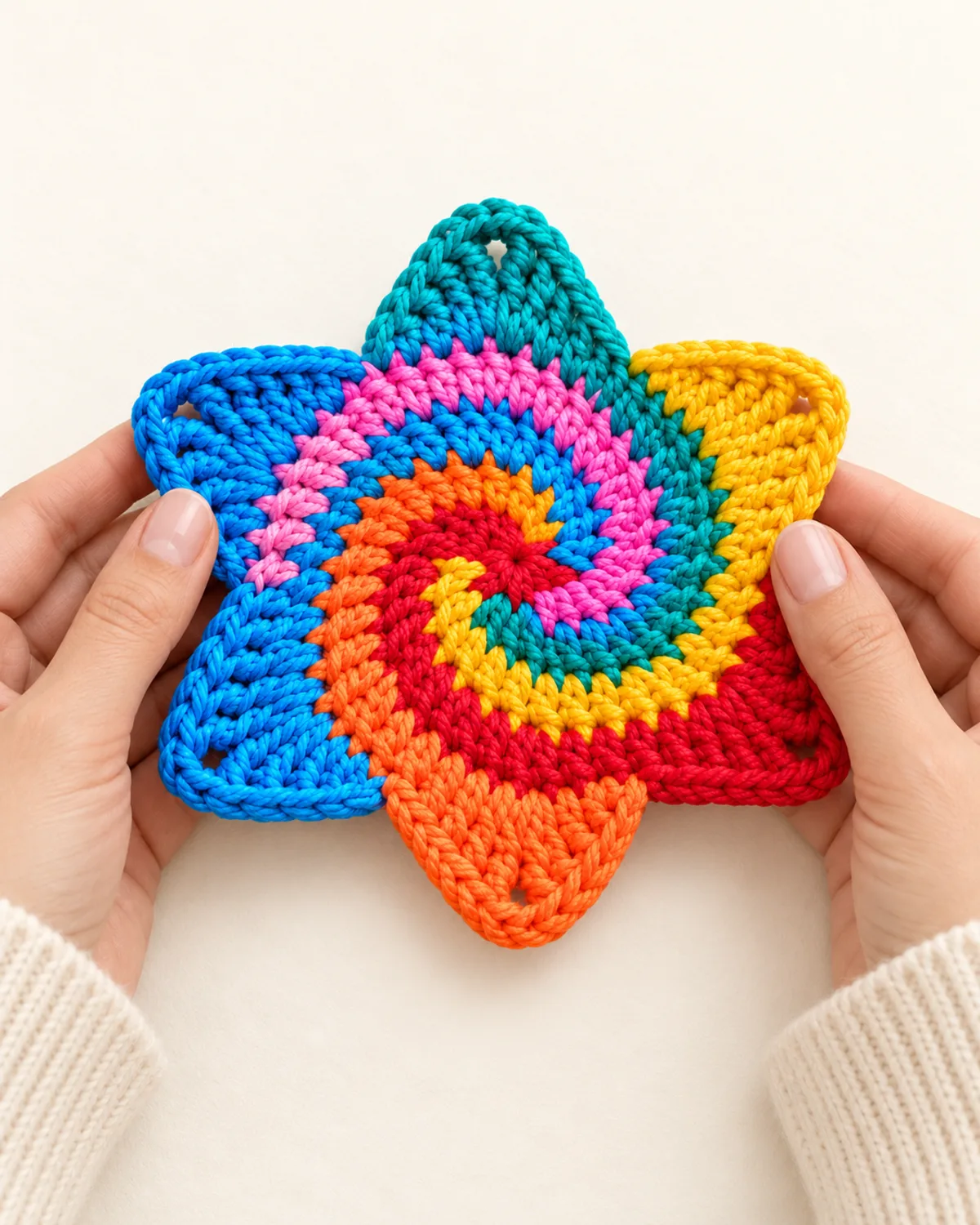 6-Stitch Spiral Star Motif, alternate view in use