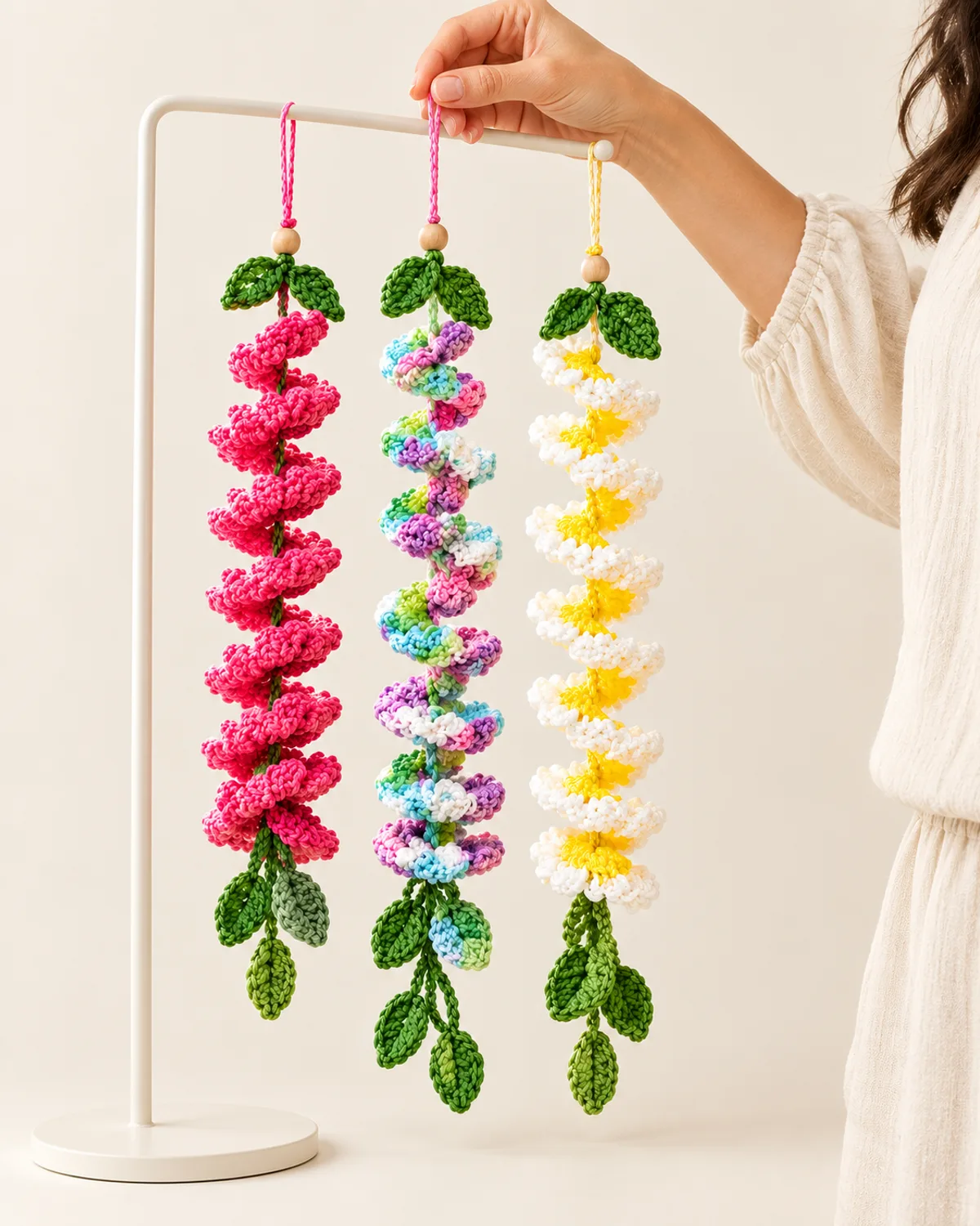 Blooming Petal Spiral Wind Spinner, side three-quarter view in use