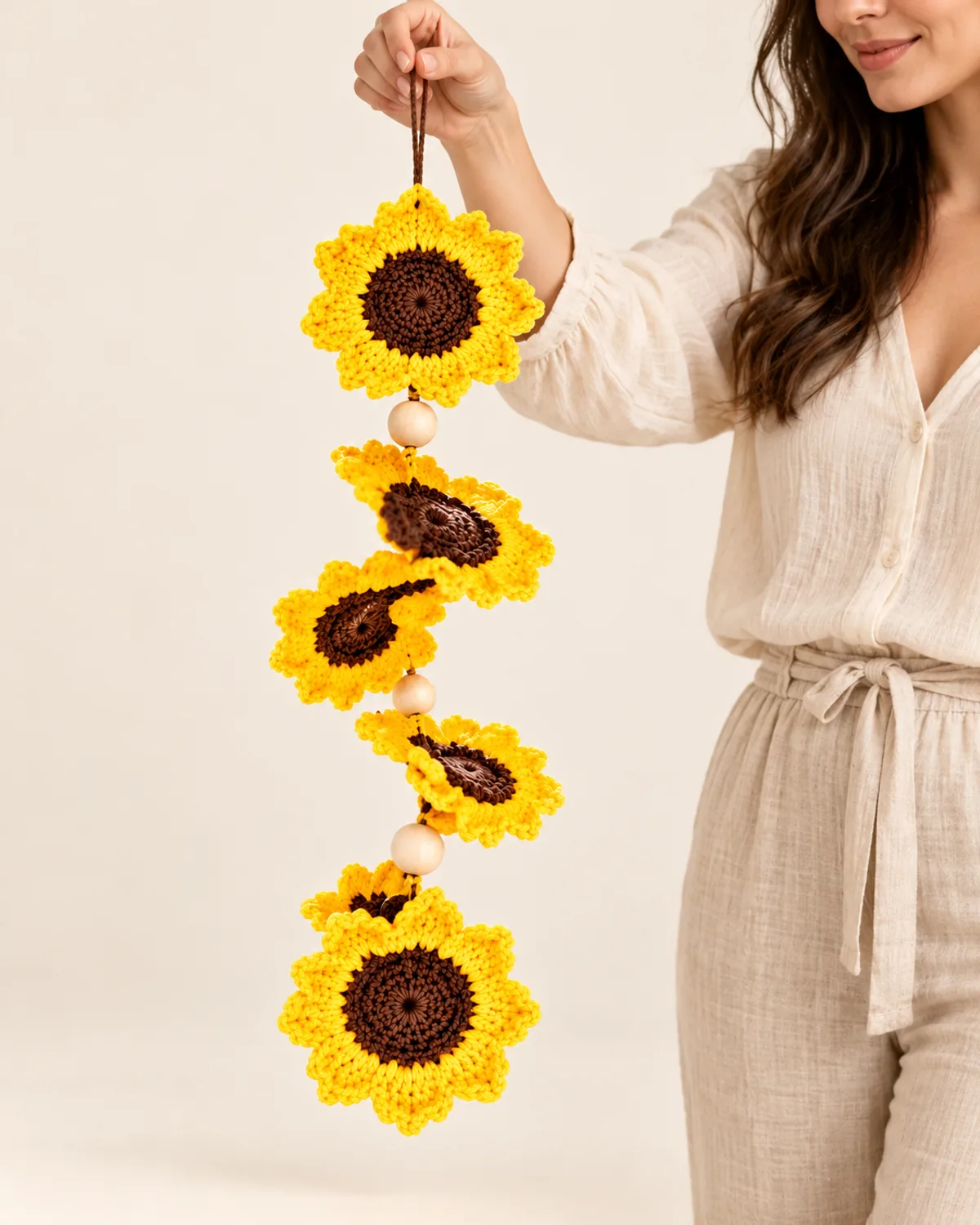 Sunflower Spiral Wind Spinner, front three-quarter view in use