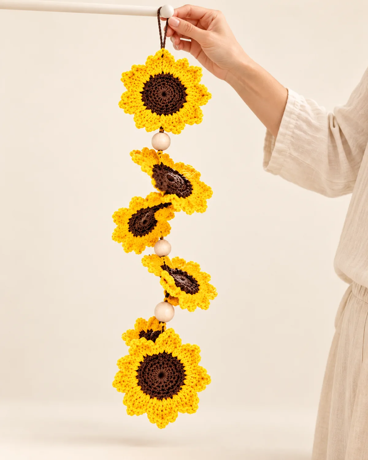 Sunflower Spiral Wind Spinner, side three-quarter view in use