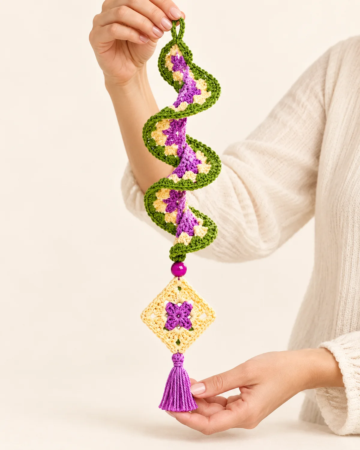 Bohemian Diamond Talisman Spiral Wind Spinner, alternate view in use
