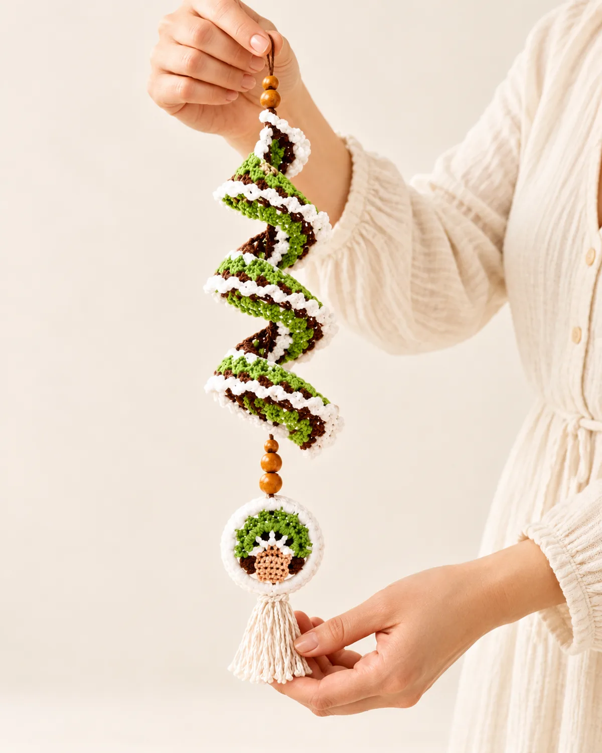 Woodland Bonsai Tree Spiral Wind Spinner, alternate view in use