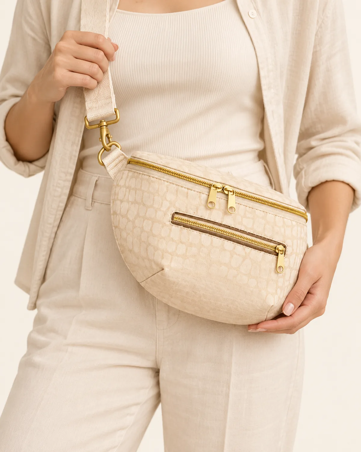 Crescent Sling Bag, side three-quarter view in use